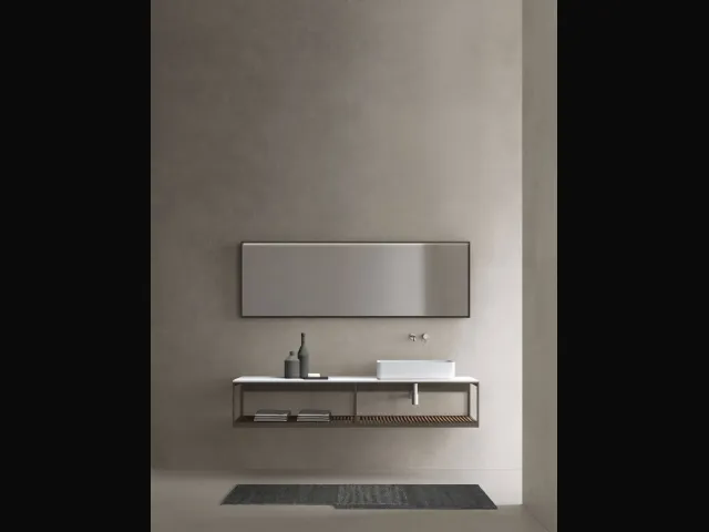Mobile da Bagno con elementi a giorno con struttura in alluminio laccato titanio e listelli in noce canaletto Fjord 24 02 di Milldue