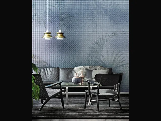 Carta da parati con foglie Ombre Inkiostro Bianco