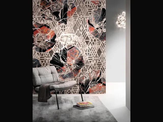 Carta da parati Goldenwall con illustrazione floreale geometrica Rustilux di Inkiostro Bianco