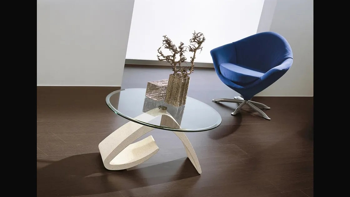 Tavolino con piano in vetro e base in marmo sintetico Cinzia de La Primavera