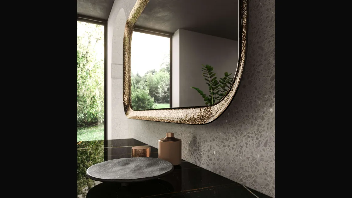 Specchio con cornice in vetro bocciardato Raggio di Ozzio