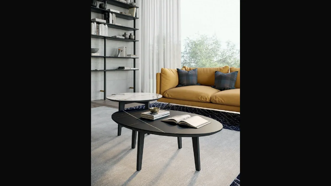 Tavolino Zoe con top in gres e base in legno di Dall'Agnese