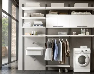 Cabina Armadio attrezzata Ta Tac per Lavanderia in melaminico Bianco di Adok