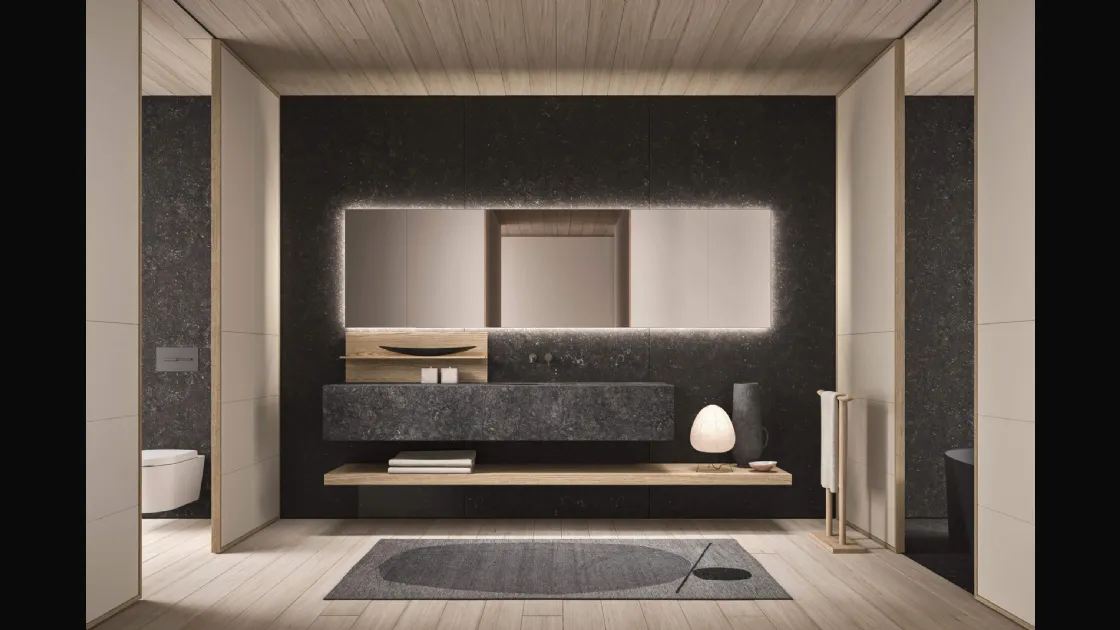 Mobile da Bagno sospeso in marmo e legno Azuco 24 04 di Milldue