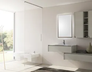 Mobile da Bagno sospeso Cloud 05 in rovere colorato bianco a poro aperto di Arredoquattro