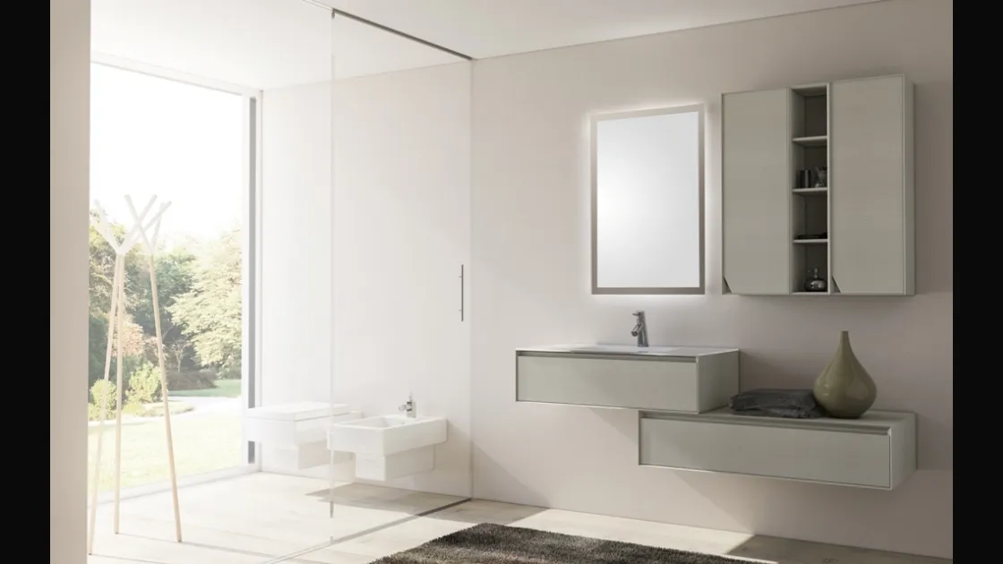 Mobile da Bagno sospeso Cloud 05 in rovere colorato bianco a poro aperto di Arredoquattro