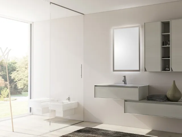 Mobile da Bagno sospeso Cloud 05 in rovere colorato bianco a poro aperto di Arredoquattro