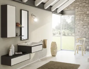 Mobile da Bagno sospeso Cloud 08 in rovere colorato a poro aperto blu grafite e bianco di Arredoquattro