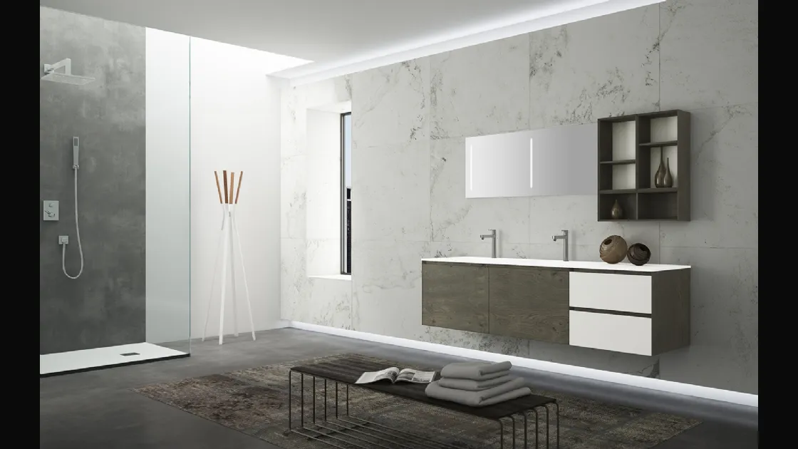 Mobile da Bagno sospeso Creativity 01 in rovere nodato di Arredoquattro