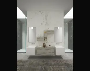 Mobile da Bagno sospeso Creativity 03 in rovere nodato tinta terre di Marte e laccato opaco bianco di Arredoquattro