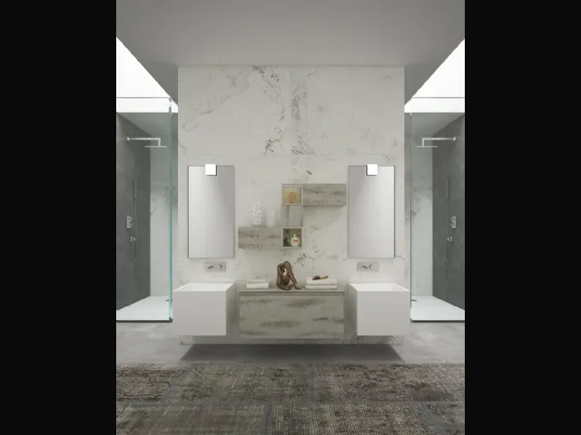 Mobile da Bagno sospeso Creativity 03 in rovere nodato tinta terre di Marte e laccato opaco bianco di Arredoquattro