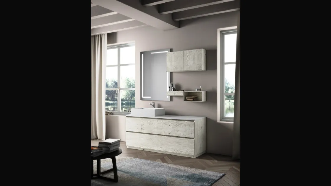 Mobile da Bagno sospeso Creativity 11 in rovere fiammato bianco di Arredoquattro