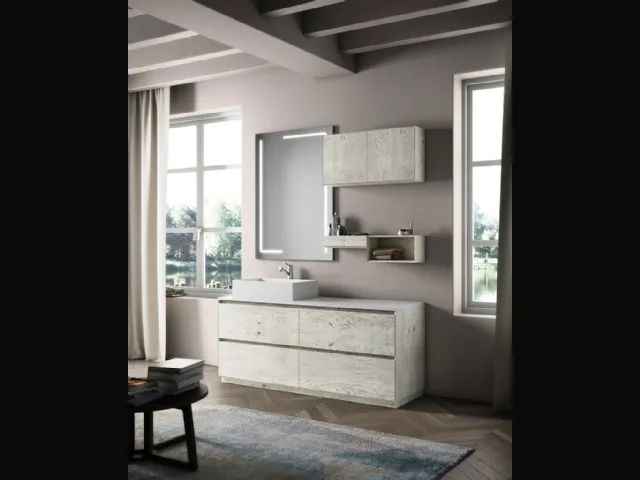 Mobile da Bagno sospeso Creativity 11 in rovere fiammato bianco di Arredoquattro