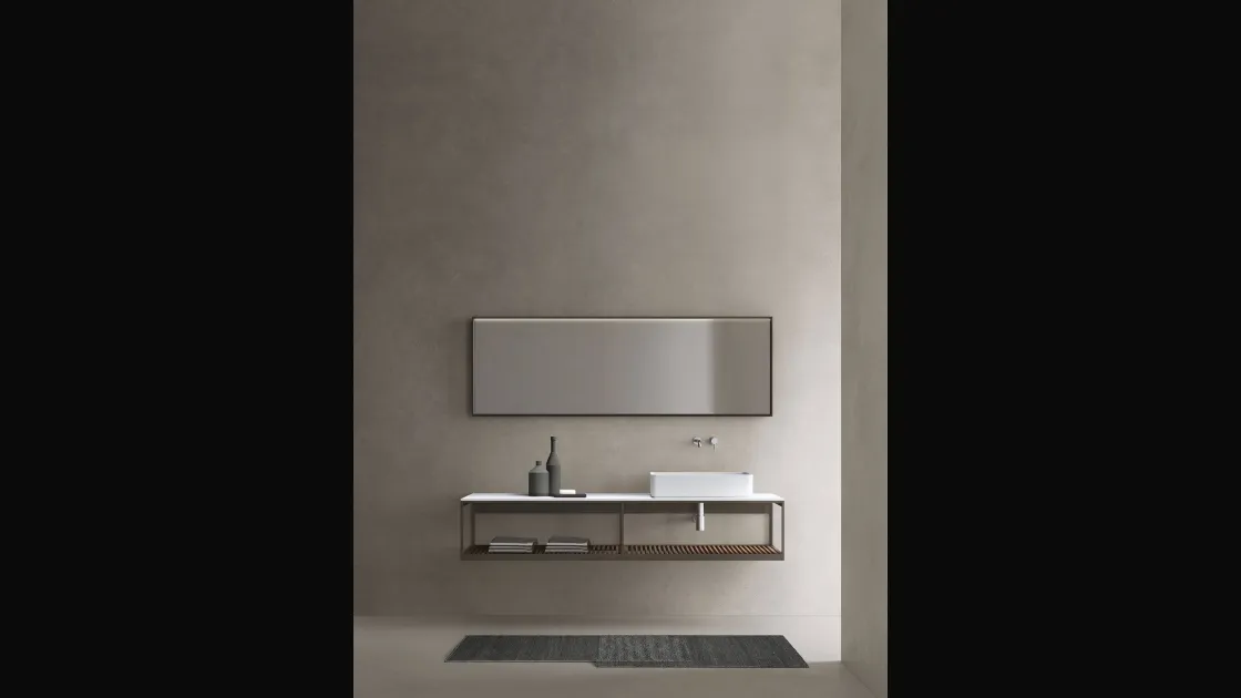 Mobile da Bagno con elementi a giorno con struttura in alluminio laccato titanio e listelli in noce canaletto Fjord 24 02 di Milldue