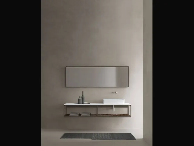 Mobile da Bagno con elementi a giorno con struttura in alluminio laccato titanio e listelli in noce canaletto Fjord 24 02 di Milldue