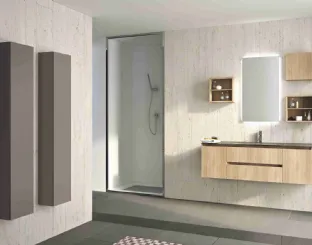 Mobile da Bagno sospeso Hope 01 in laminato rovere rustico e top integrato in cristallo di Arredoquattro