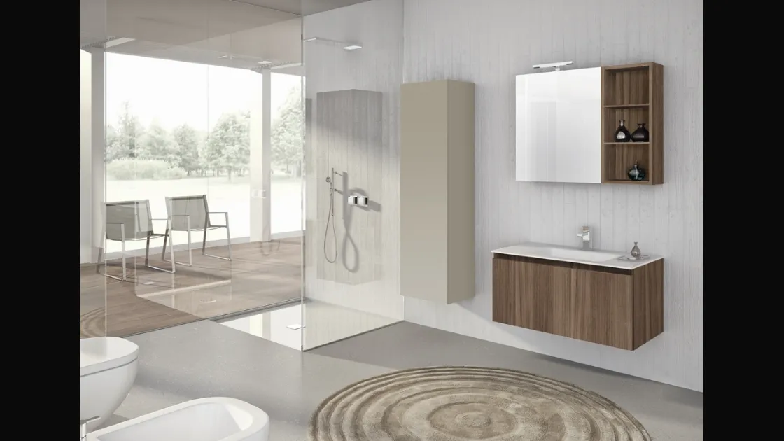 Mobile da Bagno sospeso Hope 05 in laminato Noce Canaletto di Arredoquattro