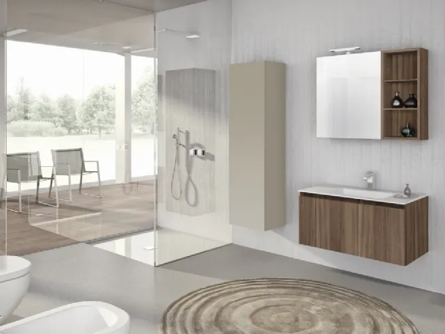 Mobile da Bagno sospeso Hope 05 in laminato Noce Canaletto di Arredoquattro