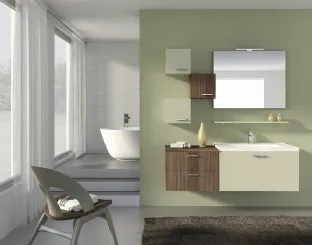 Mobile da Bagno sospeso Hope 09 in laminato Noce Canaletto e laccato opaco juta di Arredoquattro