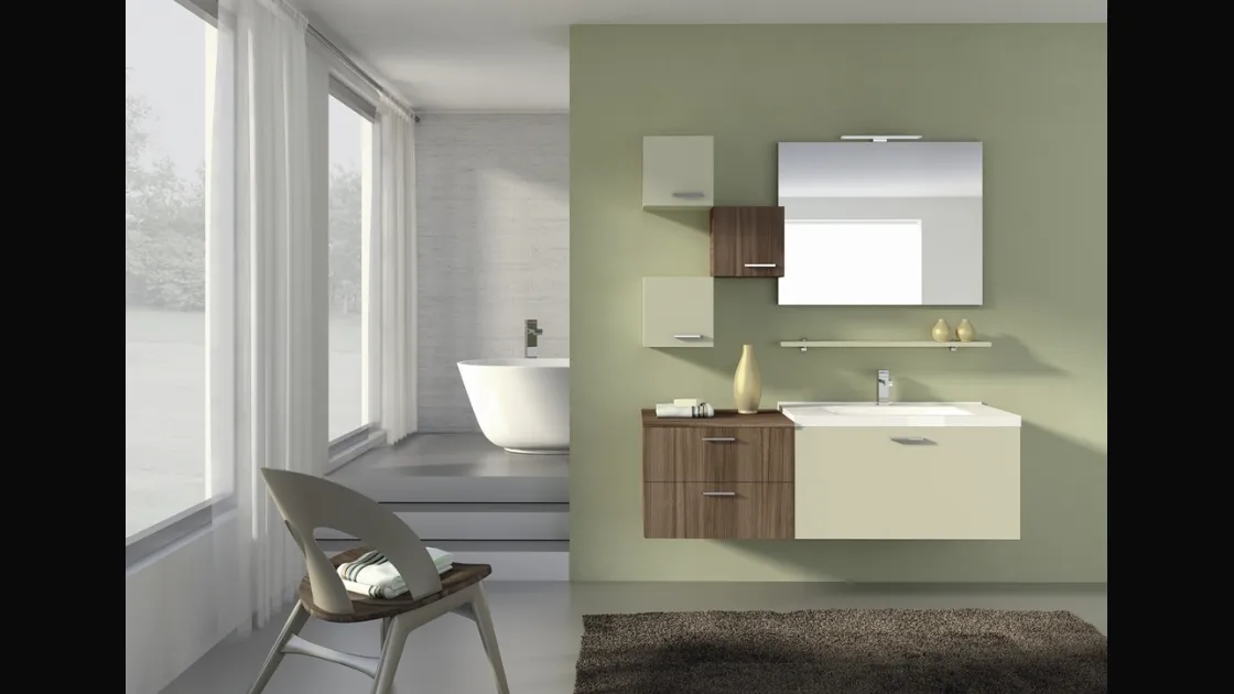 Mobile da Bagno sospeso Hope 09 in laminato Noce Canaletto e laccato opaco juta di Arredoquattro