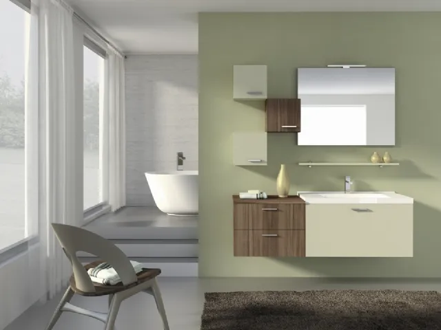 Mobile da Bagno sospeso Hope 09 in laminato Noce Canaletto e laccato opaco juta di Arredoquattro