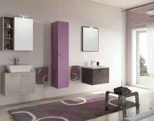 Mobile da Bagno sospeso Hope 11 in laminato Pino chiaro, laminato Noce Canaletto e laccato opaco lampone di Arredoquattro