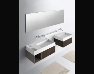 Mobile da Bagno sospeso con lavabo in appoggio e base in nobilitato venato moro con vano a giorno in laccato opaco One 19 05 di Milldue