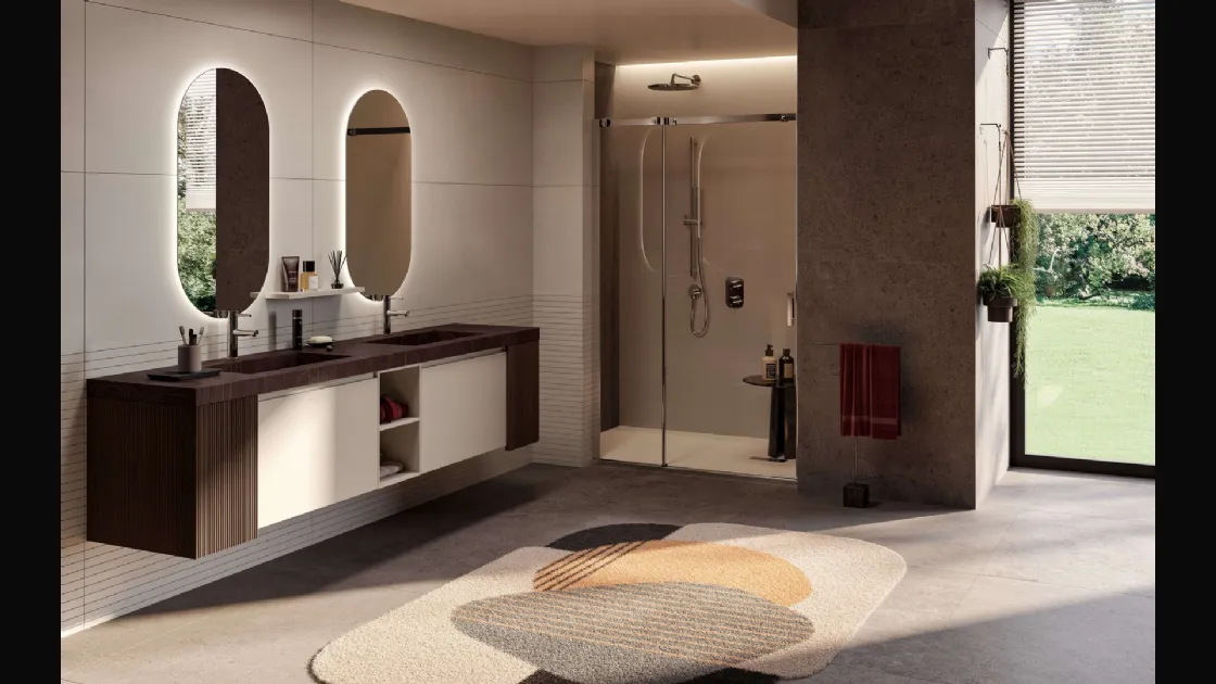 Mobile da Bagno sospeso in laccato e Rovere Genius 01 di Arredoquattro