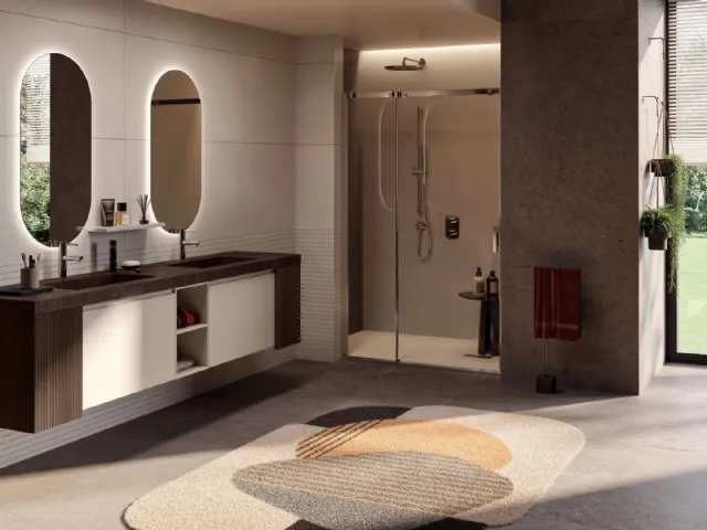 Mobile da Bagno sospeso in laccato e Rovere Genius 01 di Arredoquattro
