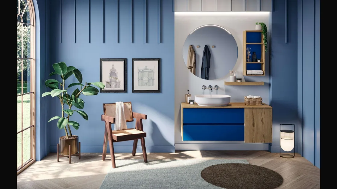 Mobile da Bagno sospeso in Rovere antico e laccato Genius 02 di Arredoquattro