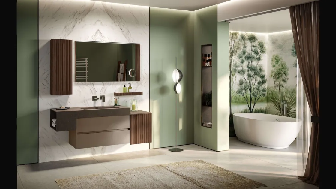 Mobile da Bagno sospeso in laccato e Noce Genius 04 di Arredoquattro
