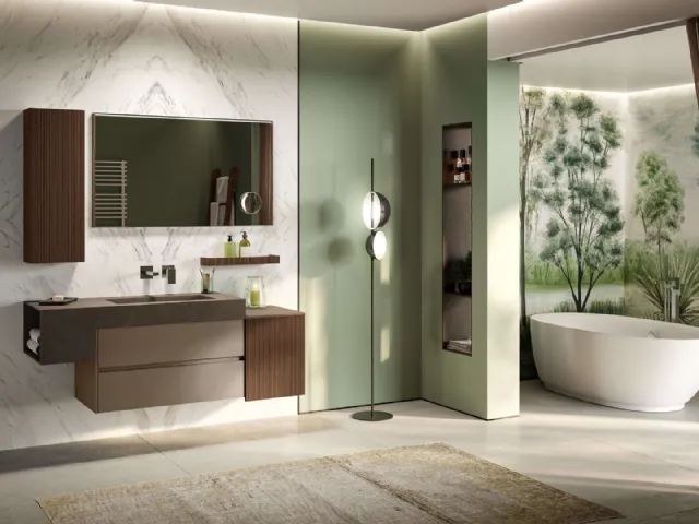 Mobile da Bagno sospeso in laccato e Noce Genius 04 di Arredoquattro