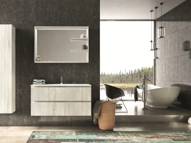 Mobile da Bagno sospeso Original 03 in laminato rovere bianco di Arredoquattro