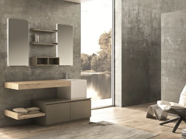 Mobile da Bagno a terra Original 11 in laminato laccato e laminato rovere rustico di Arredoquattro