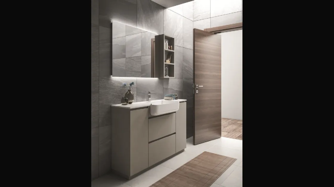 Mobile da Bagno a terra Original 14 in laminato porcellana laccato grigio titanio di Arredoquattro