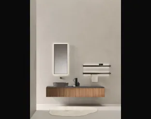 Mobile da Bagno sospeso in Noce Canaletto con top e lavabo da appoggio in pietra Medea Puro 24 02 di Milldue