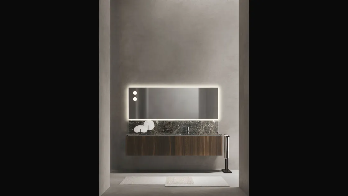 Mobile da Bagno in Rovere termocotto con top e alzatina in marmo Puro 19 05 di Milldue