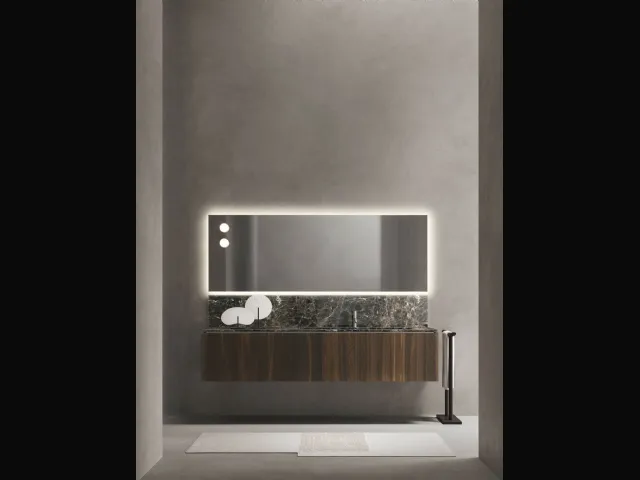 Mobile da Bagno in Rovere termocotto con top e alzatina in marmo Puro 19 05 di Milldue