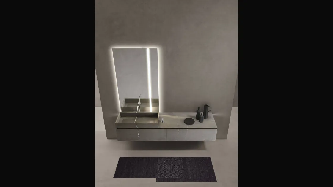 Mobile da bagno sospeso in pietra Medea con base e fianchi a 45° Puro 24 03 di Milldue