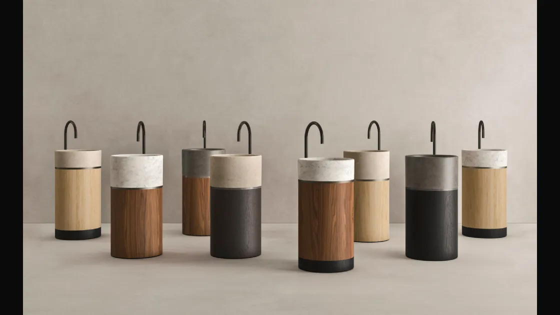 Lavabo verticale in legno con parte superiore in marmo o pietra Roma 24 05 di Milldue