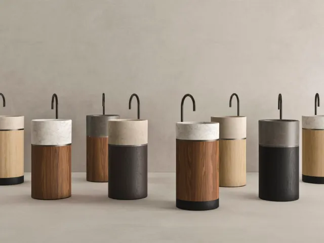 Lavabo verticale in legno con parte superiore in marmo o pietra Roma 24 05 di Milldue