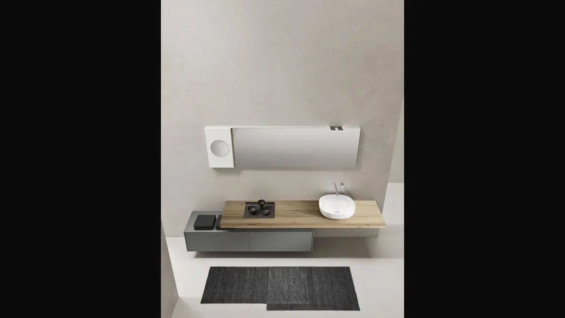 Mobile da Bagno sospeso in laccato opaco con top in Rovere barrique Sintesi 19 06 di Milldue