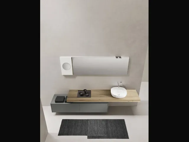 Mobile da Bagno sospeso in laccato opaco con top in Rovere barrique Sintesi 19 06 di Milldue