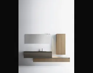 Mobile da Bagno con top in vetro extrachiaro retroverniciato e basi sospese in laccato lucido e rovere miele Sintesi 19 09 di Milldue