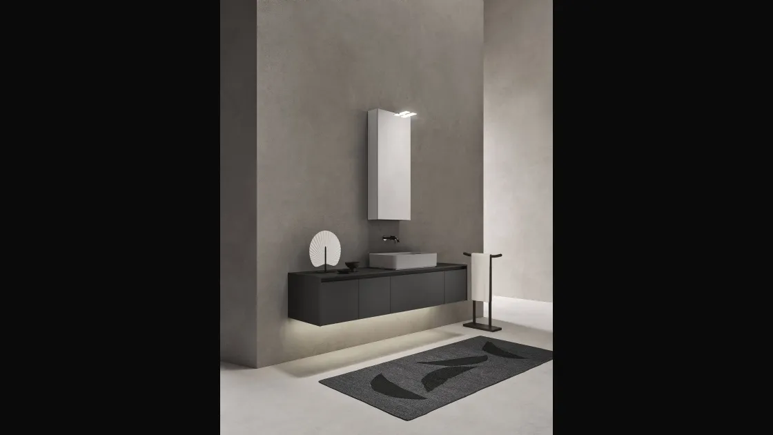 Mobile da Bagno sospeso in laccato antracite con lavabo in pietra Sintesi 24 04 di Milldue