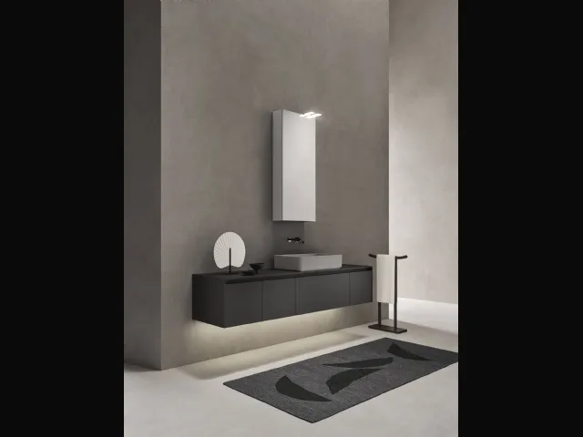 Mobile da Bagno sospeso in laccato antracite con lavabo in pietra Sintesi 24 04 di Milldue