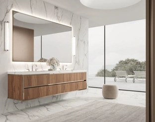 Mobile da Bagno sospeso Vitage Algonquin 04 in noce canaletto e gres di Milldue