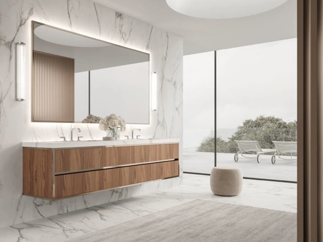 Mobile da Bagno sospeso Vitage Algonquin 04 in noce canaletto e gres di Milldue