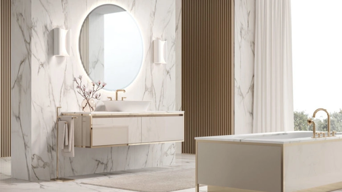 Mobile da Bagno sospeso Vitage Algonquin 05 in laccato lucido e marmo di Milldue