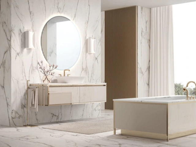 Mobile da Bagno sospeso Vitage Algonquin 05 in laccato lucido e marmo di Milldue